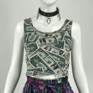 Vintage 00s Y2K money all over print tank top rave